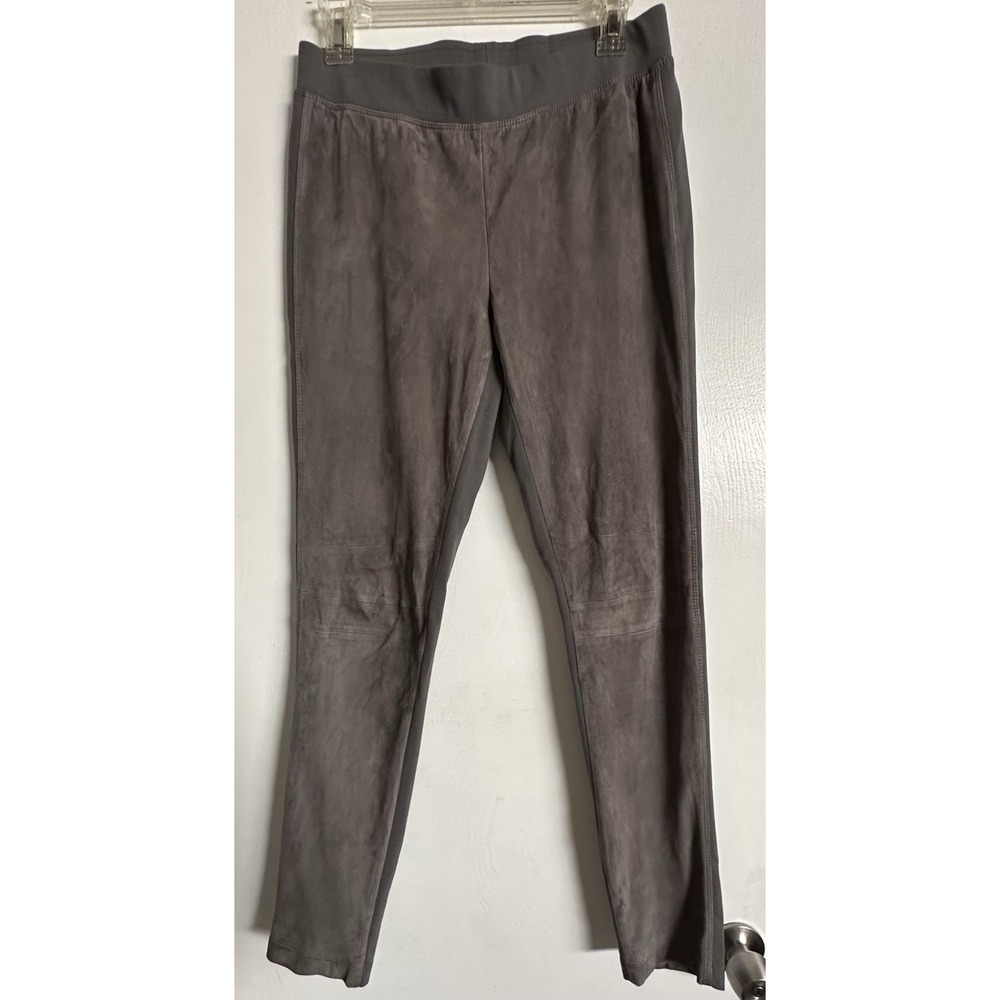 Lafayette 148 Women's Gray Suede Leather Paneled Leggings Slim Fit Pants Size M